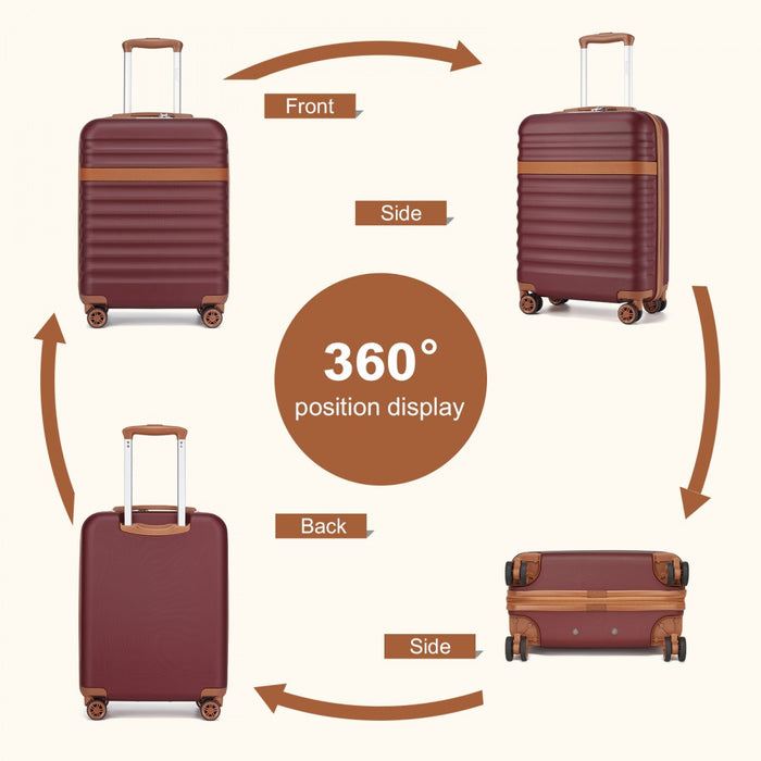 KSK2484 - Kono 20 Inch Stylish Lightweight Hard Shell ABS+PC Cabin Carry-On Suitcase with TSA Lock for Enhanced Security - Burgundy and Brown