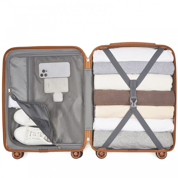 KSK2484 - Kono 20 Inch Stylish Lightweight Hard Shell ABS+PC Cabin Carry-On Suitcase with TSA Lock for Enhanced Security - Green and Brown