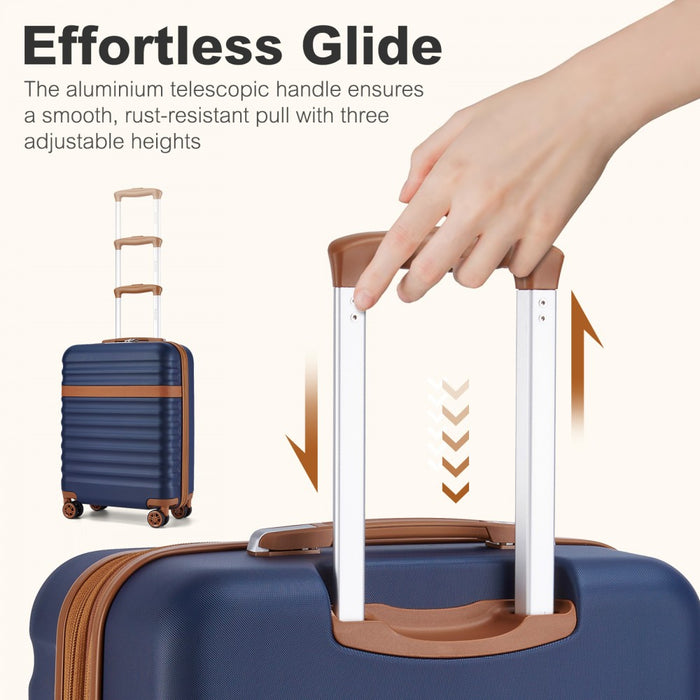 KSK2484 - Kono 20 Inch Stylish Lightweight Hard Shell ABS+PC Cabin Carry-On Suitcase with TSA Lock for Enhanced Security - Navy and Brown