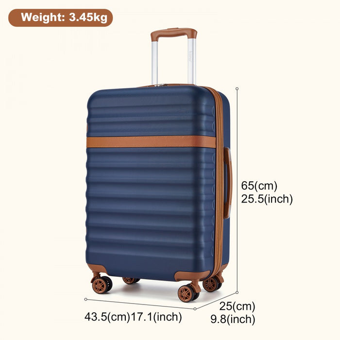 KSK2484 - Kono 24 Inch Expandable Lightweight Hard Shell ABS+PC Check-In Suitcase with TSA Lock Ideal for Extended Trips and Secure Travel - Navy And Brown
