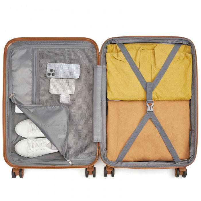 KSK2484 - Kono 24 Inch Expandable Lightweight Hard Shell ABS+PC Check-In Suitcase with TSA Lock Ideal for Extended Trips and Secure Travel - Navy And Brown