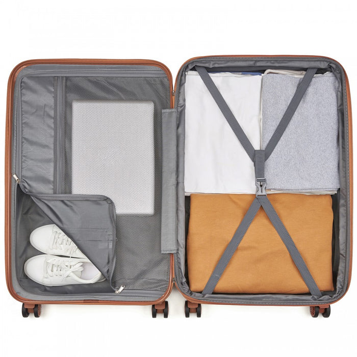 KSK2484 - Kono 28 Inch Expandable Lightweight Hard Shell ABS+PC Check-In Suitcase with TSA Lock Ideal for Extended Trips and Secure Travel - Navy And Brown