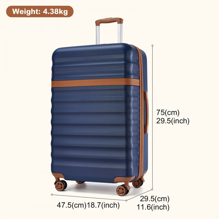 KSK2484 - Kono 28 Inch Expandable Lightweight Hard Shell ABS+PC Check-In Suitcase with TSA Lock Ideal for Extended Trips and Secure Travel - Navy And Brown
