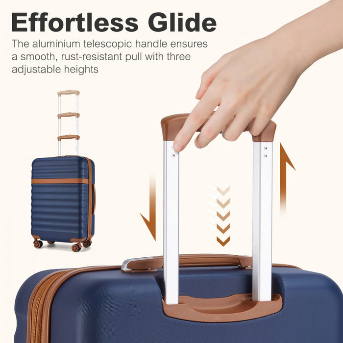 KSK2484 - Kono 24 Inch Expandable Lightweight Hard Shell ABS+PC Check-In Suitcase with TSA Lock Ideal for Extended Trips and Secure Travel - Navy And Brown
