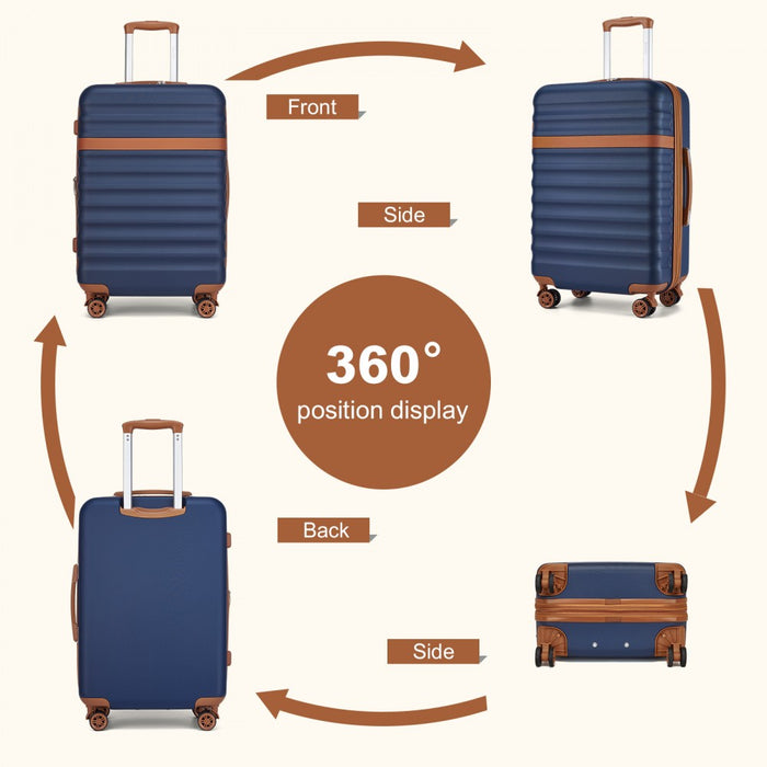KSK2484 - Kono 28 Inch Expandable Lightweight Hard Shell ABS+PC Check-In Suitcase with TSA Lock Ideal for Extended Trips and Secure Travel - Navy And Brown