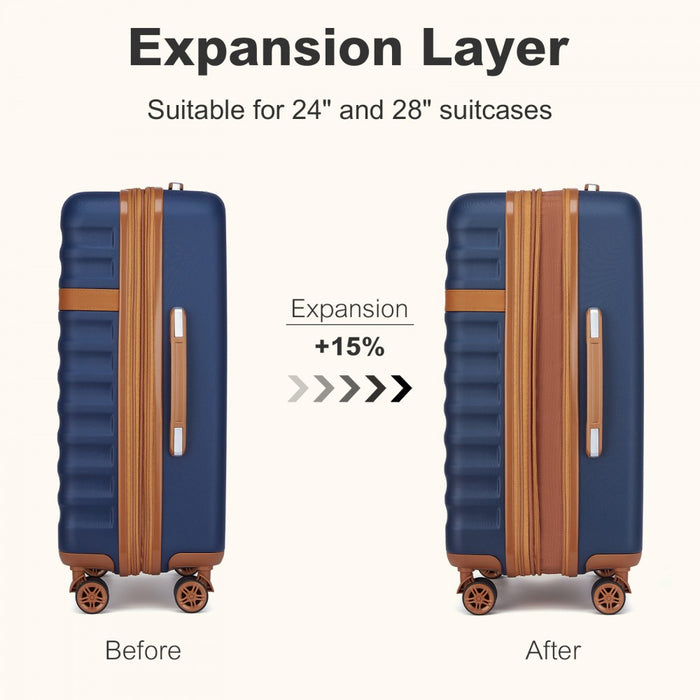 KSK2484 - Kono 24 Inch Expandable Lightweight Hard Shell ABS+PC Check-In Suitcase with TSA Lock Ideal for Extended Trips and Secure Travel - Navy And Brown