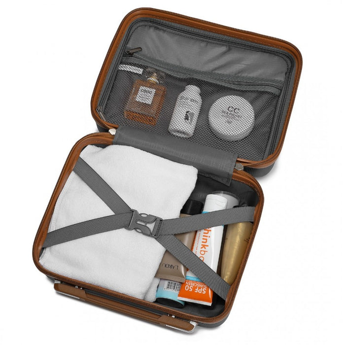 KSK2486 - Kono Stylish ABS+PC Polka Dot Hard Shell Suitcase With TSA Lock And Vanity Case 4 Piece Set - Black And Brown