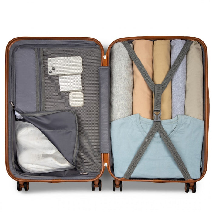 KSK2486 - Kono Stylish ABS+PC Polka Dot Hard Shell Suitcase With TSA Lock And Vanity Case 4 Piece Set - Black And Brown
