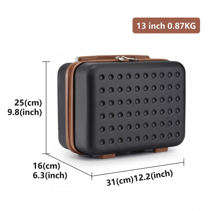 KSK2486 - Kono Stylish ABS+PC Polka Dot Hard Shell Suitcase With TSA Lock And Vanity Case 4 Piece Set - Black And Brown