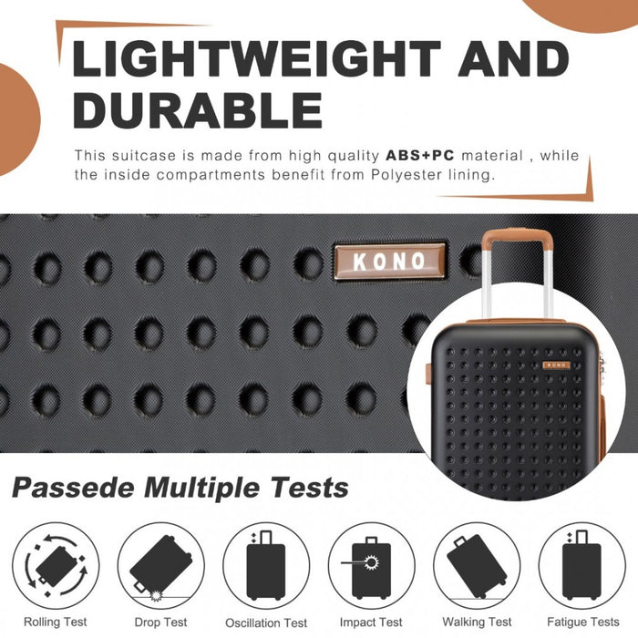 KSK2486 - Kono Stylish ABS+PC Polka Dot Hard Shell Suitcase With TSA Lock And Vanity Case 4 Piece Set - Black And Brown
