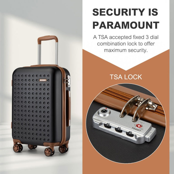 KSK2486 - Kono Stylish ABS+PC Polka Dot Hard Shell Suitcase With TSA Lock And Vanity Case 4 Piece Set - Black And Brown
