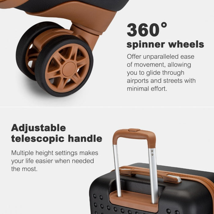 KSK2486 - Kono Stylish ABS+PC Polka Dot Hard Shell Suitcase With TSA Lock And Vanity Case 4 Piece Set - Black And Brown