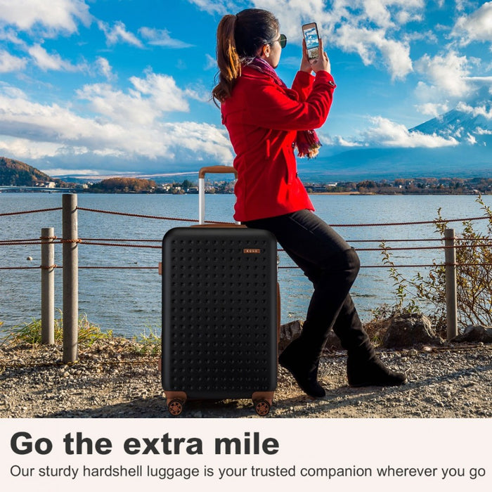 KSK2486 - Kono Stylish ABS+PC Polka Dot Hard Shell Suitcase With TSA Lock And Vanity Case 4 Piece Set - Black And Brown