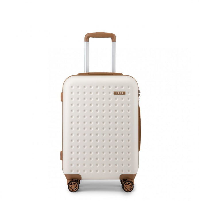 KSK2486 - Kono Stylish ABS+PC 20 Inch Polka Dot Hard Shell Cabin Suitcase With TSA Lock - Cream And Brown