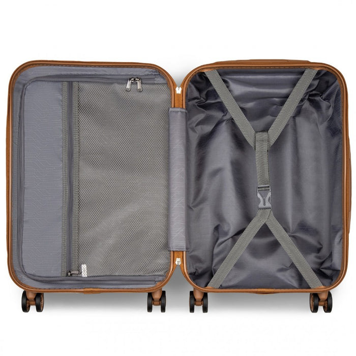 KSK2486 - Kono Stylish ABS+PC 20 Inch Polka Dot Hard Shell Cabin Suitcase With TSA Lock - Cream And Brown