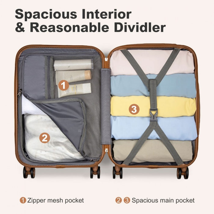 KSK2486 - Kono Stylish ABS+PC 20 Inch Polka Dot Hard Shell Cabin Suitcase With TSA Lock - Cream And Brown