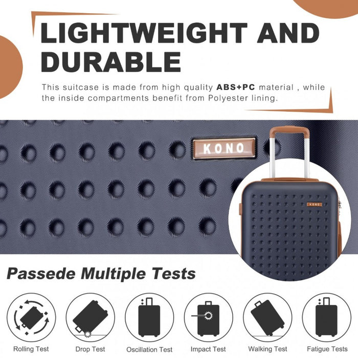 KSK2486 - Kono ABS+PC Polka Dot Hard Shell Suitcase 6 Piece Set Including Vanity Case Weekend Bag And Toiletry Bag- Navy And Brown