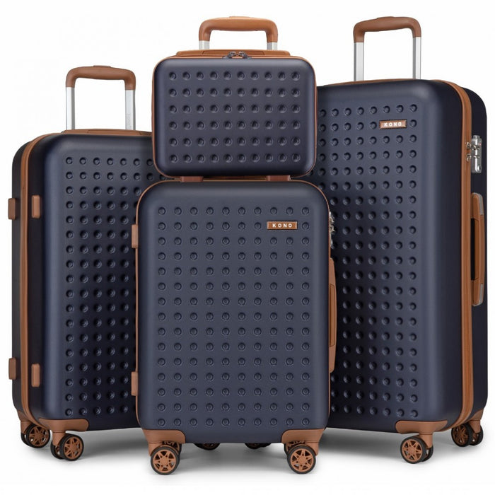 KSK2486 - Kono ABS+PC Polka Dot Hard Shell Suitcase 6 Piece Set Including Vanity Case Weekend Bag And Toiletry Bag- Navy And Brown