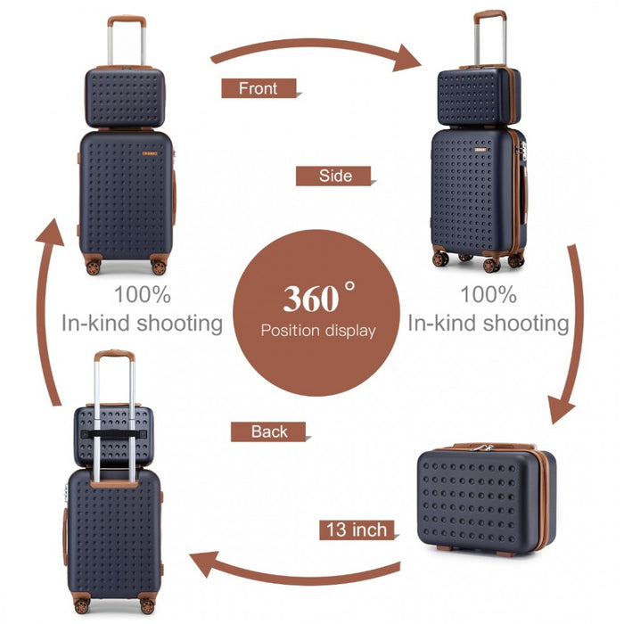 KSK2486 - Kono ABS+PC Polka Dot Hard Shell Suitcase 6 Piece Set Including Vanity Case Weekend Bag And Toiletry Bag- Navy And Brown