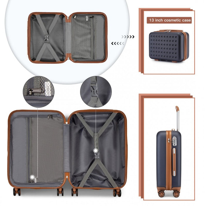 KSK2486 - Kono ABS+PC Polka Dot Hard Shell Suitcase 6 Piece Set Including Vanity Case Weekend Bag And Toiletry Bag- Navy And Brown