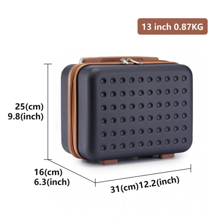 KSK2486 - Kono ABS+PC Polka Dot Hard Shell Suitcase 6 Piece Set Including Vanity Case Weekend Bag And Toiletry Bag- Navy And Brown