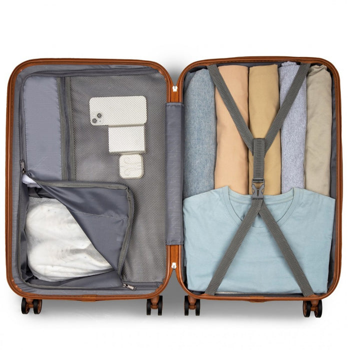 KSK2486 - Kono ABS+PC Polka Dot Hard Shell Suitcase 6 Piece Set Including Vanity Case Weekend Bag And Toiletry Bag- Navy And Brown