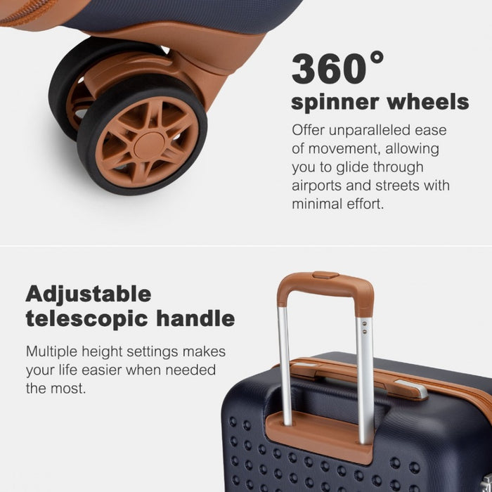 KSK2486 - Kono ABS+PC Polka Dot Hard Shell Suitcase 6 Piece Set Including Vanity Case Weekend Bag And Toiletry Bag- Navy And Brown