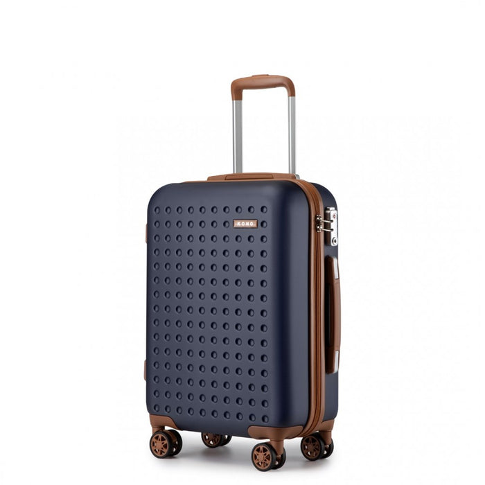 KSK2486 - Kono Stylish ABS+PC 20 Inch Polka Dot Hard Shell Cabin Suitcase With TSA Lock - Navy And Brown