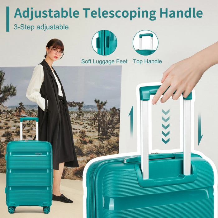 KSK2492 - Kono 19-Inch PP Hardshell Carry-On Suitcase–Lightweight Cabin Luggage with TSA Lock, 360° Silent Spinner Wheels - Blue and Green