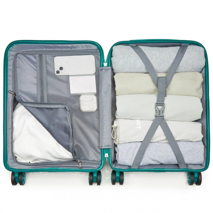 KSK2492 - Kono 19-Inch PP Hardshell Carry-On Suitcase–Lightweight Cabin Luggage with TSA Lock, 360° Silent Spinner Wheels - Blue and Green