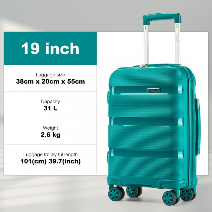 KSK2492 - Kono 19-Inch PP Hardshell Carry-On Suitcase–Lightweight Cabin Luggage with TSA Lock, 360° Silent Spinner Wheels - Blue and Green