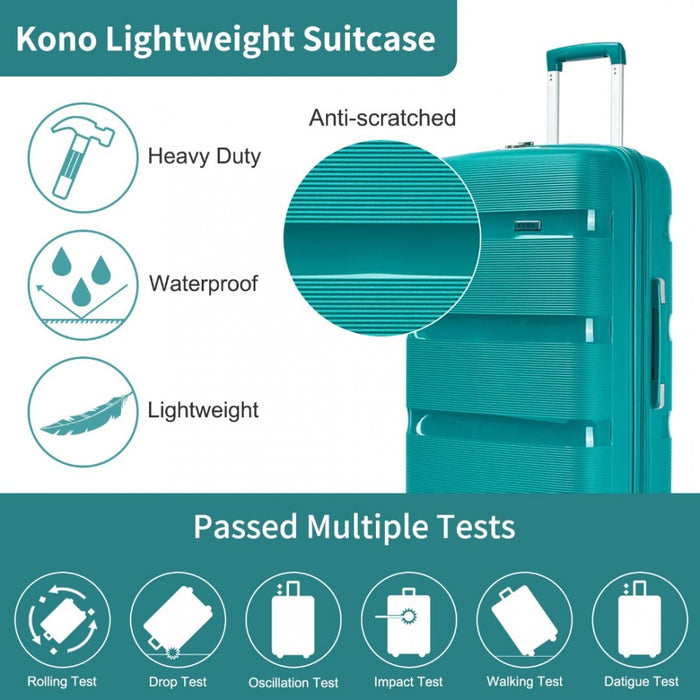 KSK2492 - Kono 19-Inch PP Hardshell Carry-On Suitcase–Lightweight Cabin Luggage with TSA Lock, 360° Silent Spinner Wheels - Blue and Green