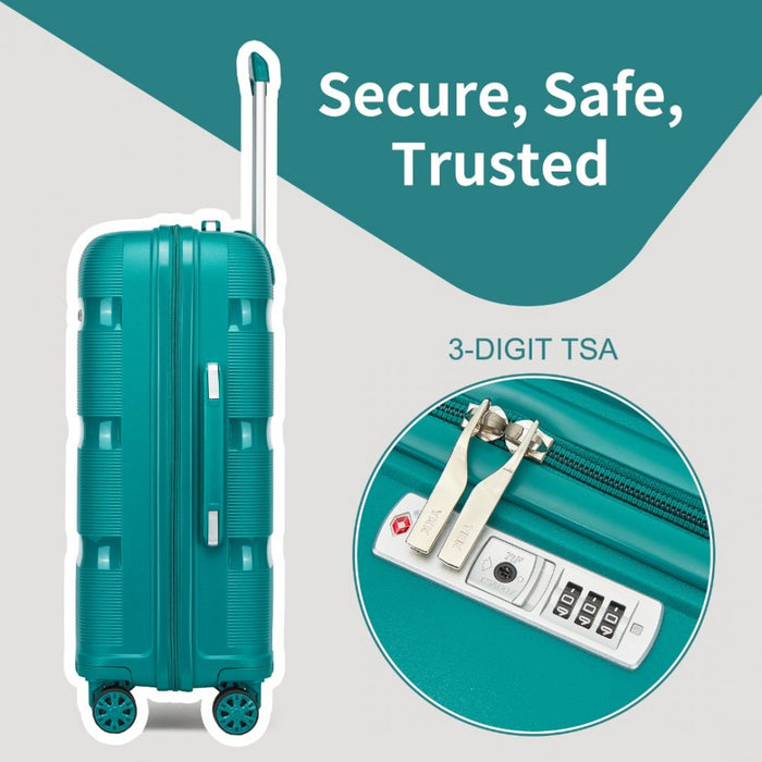 KSK2492 - Kono 19-Inch PP Hardshell Carry-On Suitcase–Lightweight Cabin Luggage with TSA Lock, 360° Silent Spinner Wheels - Blue and Green