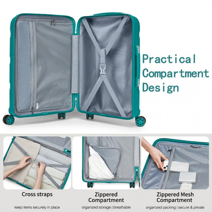 KSK2492 - Kono 19-Inch PP Hardshell Carry-On Suitcase–Lightweight Cabin Luggage with TSA Lock, 360° Silent Spinner Wheels - Blue and Green