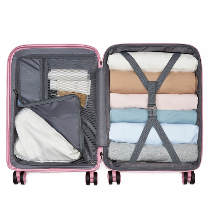 KSK2492 - Kono 19-Inch PP Hardshell Carry-On Suitcase–Lightweight Cabin Luggage with TSA Lock, 360° Silent Spinner Wheels - Pink