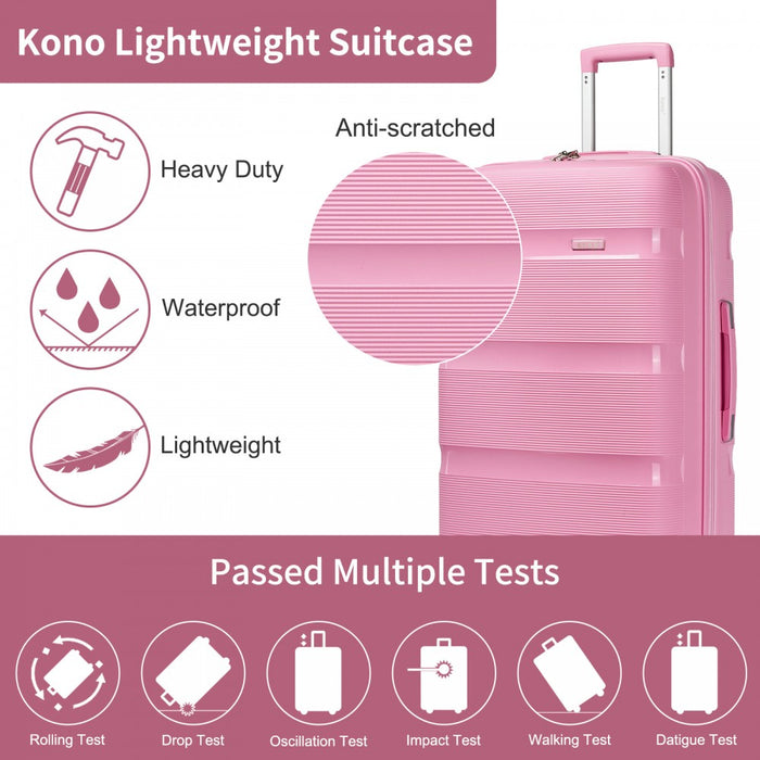 KSK2492 - Kono 19-Inch PP Hardshell Carry-On Suitcase–Lightweight Cabin Luggage with TSA Lock, 360° Silent Spinner Wheels - Pink