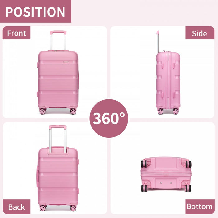 KSK2492 - Kono 28-Inch PP Hardshell Checked Luggage–Large Lightweight Suitcase with TSA Lock, 360° Spinner Wheels - Pink