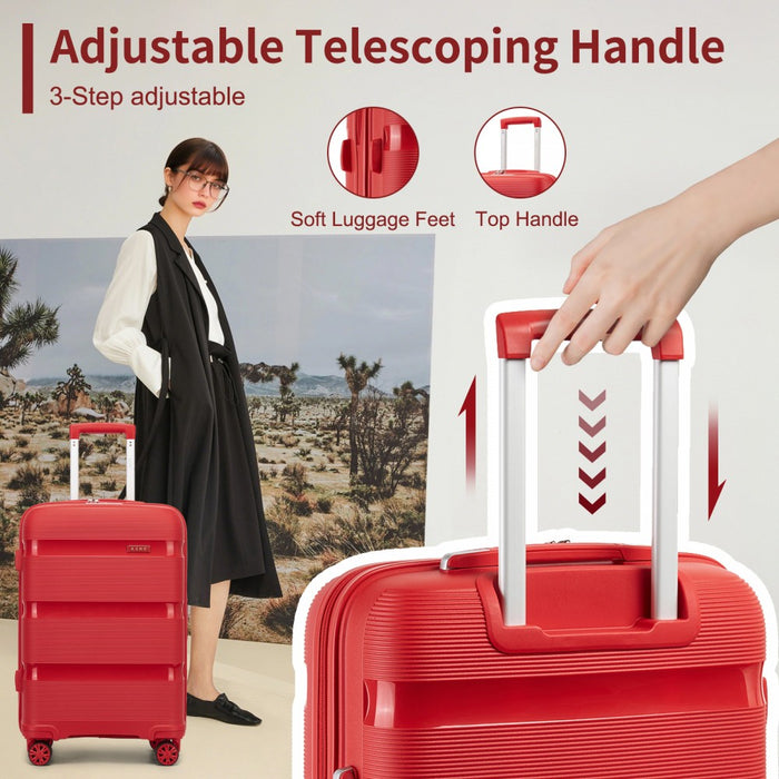 KSK2492 - Kono 19-Inch PP Hardshell Carry-On Suitcase–Lightweight Cabin Luggage with TSA Lock, 360° Silent Spinner Wheels - Red