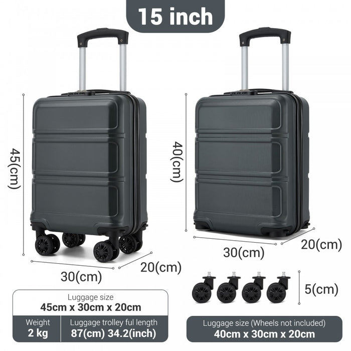 KSK2581 - Kono 15″ Lightweight ABS+PC Hard Shell Cabin Suitcase with Removable Spinner Wheels (45×30×20 cm) - Grey