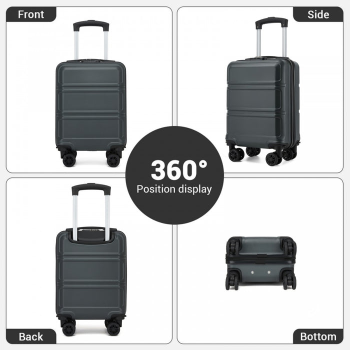 KSK2581 - Kono 15″ Lightweight ABS+PC Hard Shell Cabin Suitcase with Removable Spinner Wheels (45×30×20 cm) - Grey