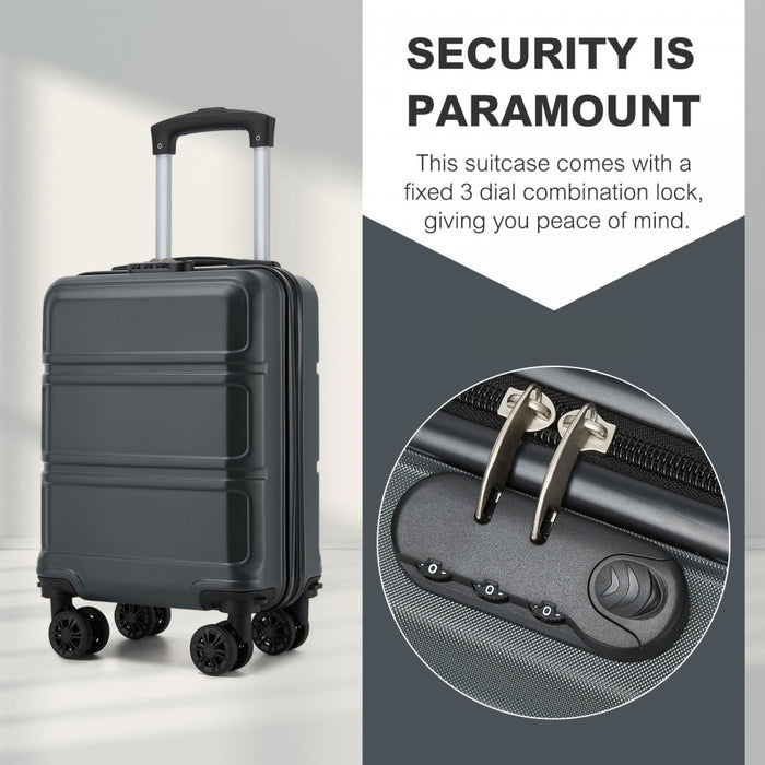 KSK2581 - Kono 15″ Lightweight ABS+PC Hard Shell Cabin Suitcase with Removable Spinner Wheels (45×30×20 cm) - Grey