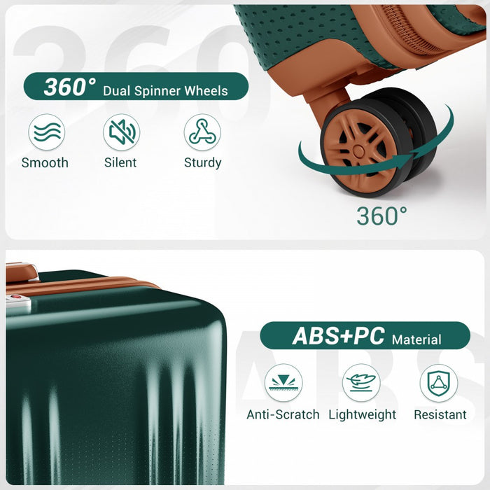 KSK2583 - Kono Premium ABS+PC 20 Inch Hard Shell Cabin Suitcase with TSA Lock and Smooth 360° Silent Spinner Wheels - Green and Brown