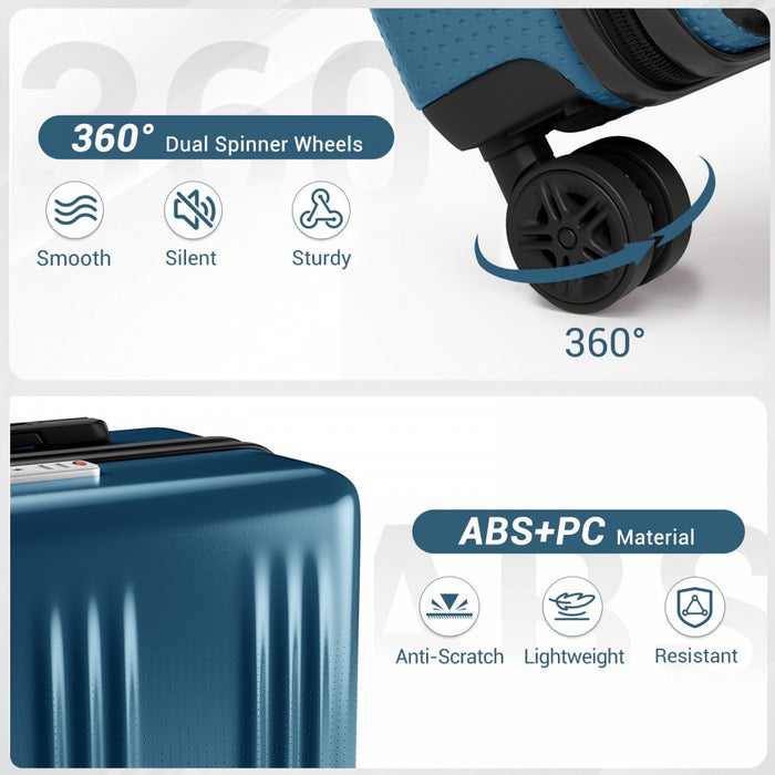 KSK2583 - Kono Premium ABS+PC 20 Inch Hard Shell Cabin Suitcase with TSA Lock and Smooth 360° Silent Spinner Wheels - Navy