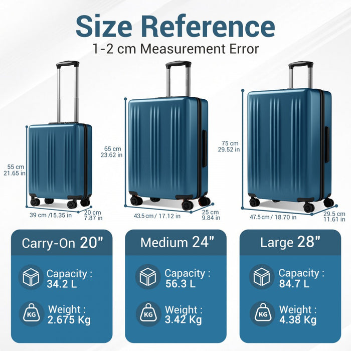 KSK2583 - Kono Premium ABS+PC 20 Inch Hard Shell Cabin Suitcase with TSA Lock and Smooth 360° Silent Spinner Wheels - Navy
