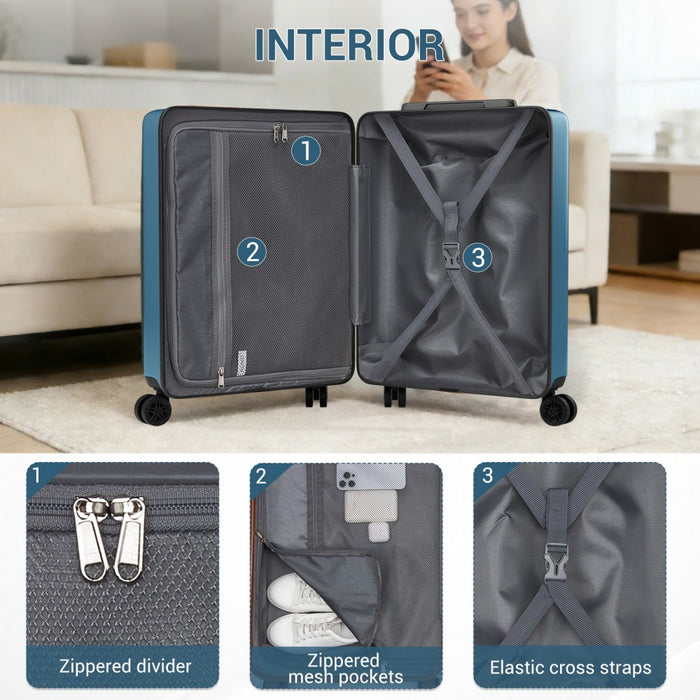 KSK2583 - Kono Premium ABS+PC 20 Inch Hard Shell Cabin Suitcase with TSA Lock and Smooth 360° Silent Spinner Wheels - Navy