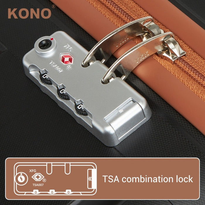 KSK2591 - Kono 20/24/28 inch PP Modern Scratch-Resistant Suitcase Set with TSA Lock & Stylish Brown Accents - Black and Brown