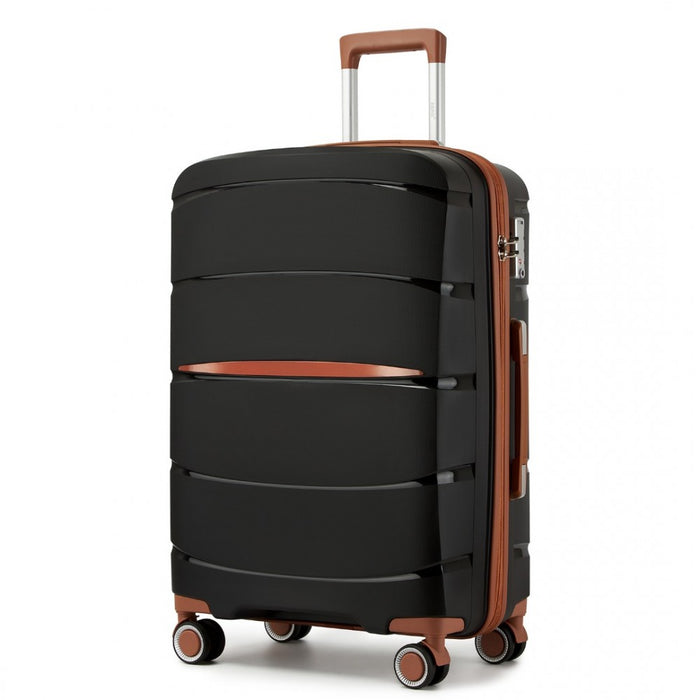 KSK2591 - Kono 20/24/28 inch PP Modern Scratch-Resistant Suitcase Set with TSA Lock & Stylish Brown Accents - Black and Brown