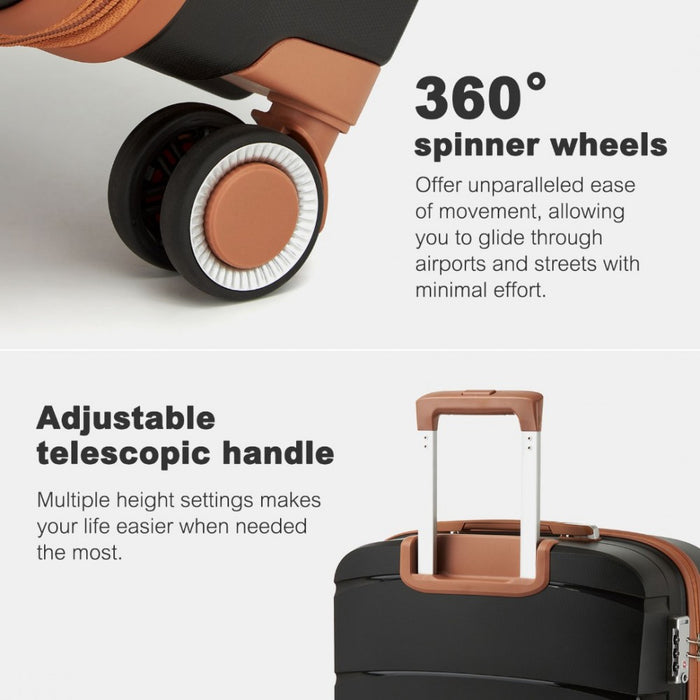 KSK2591 - Kono 20/24/28 inch PP Modern Scratch-Resistant Suitcase Set with TSA Lock & Stylish Brown Accents - Black and Brown