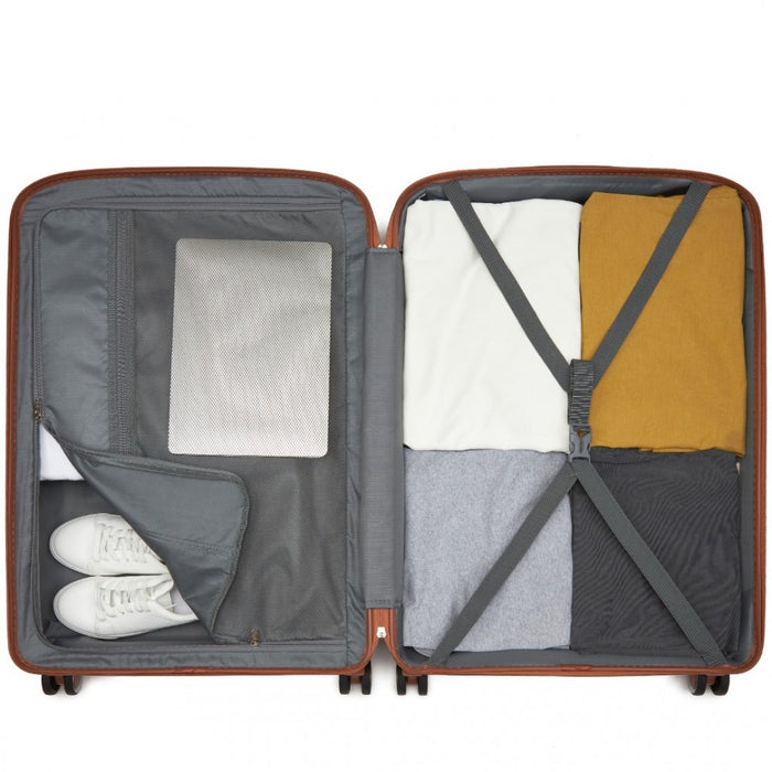 KSK2591 - Kono 20/24/28 inch PP Modern Scratch-Resistant Suitcase Set with TSA Lock & Stylish Brown Accents - Black and Brown