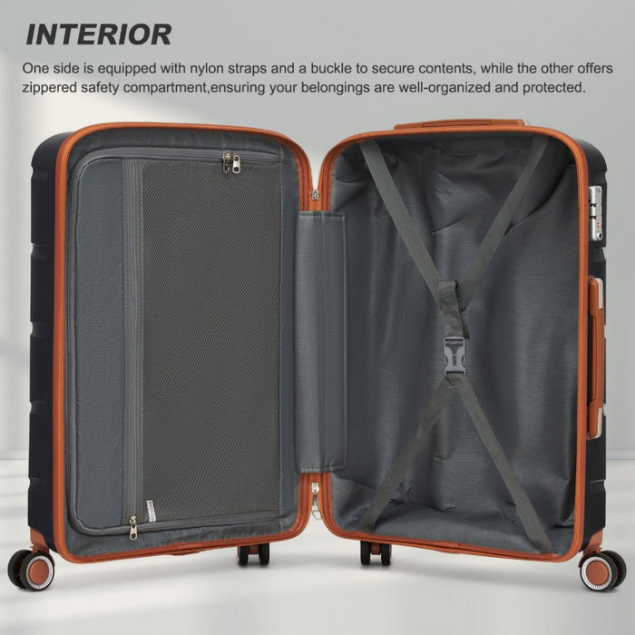 KSK2591 - Kono 20/24/28 inch PP Modern Scratch-Resistant Suitcase Set with TSA Lock & Stylish Brown Accents - Black and Brown